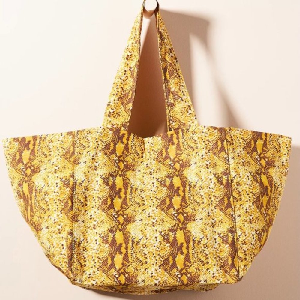 NWT: Faithfull the Brand Sorrento Tote Bag Yellow Brown Snake Overnighter Boho